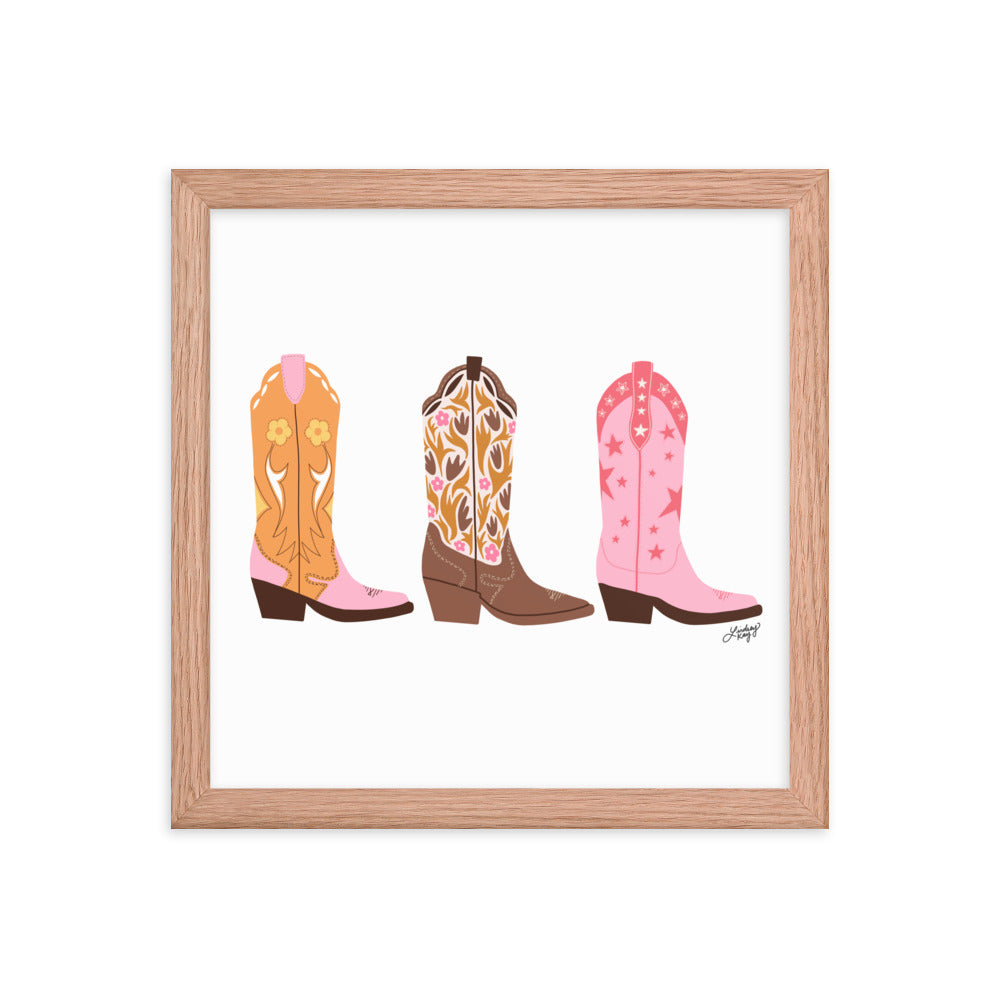Cowboy Boots Illustration - Framed Matte Print